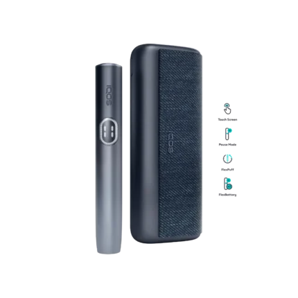 IQOS ILUMA i Prime holder touch screen showing puff count and battery status Dubai UAE