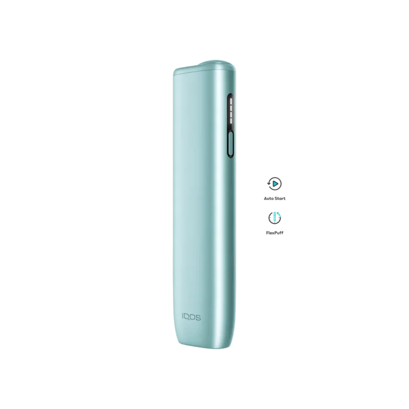 IQOS ILUMA i One Breeze Blue side view — metallic blue bladeless IQOS Dubai