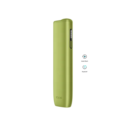 IQOS ILUMA i One Leaf Green lifestyle shot — colourful compact IQOS device Dubai UAE